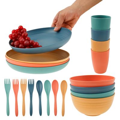 20 Pcs Plates and Bowls Sets with Cutlery Dinnerware Sets Includes 4Plates 4Bowls 4Cups 4Spoons and 4Forks for Camping Kitchen