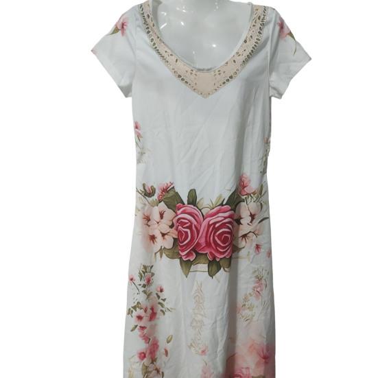 Damen Blumenmuster Maxikleid Kurzarm V-Ausschnitt Schwingkleid Boho Fließend A-Linie