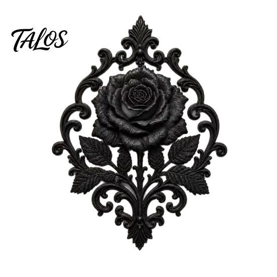 Niche Home Decoration Gothic Rose Wall Decor, 3D Printed Black Matte Floral Relief Hanging Dark Romantic Sculpture Sculpture, Baroque Style