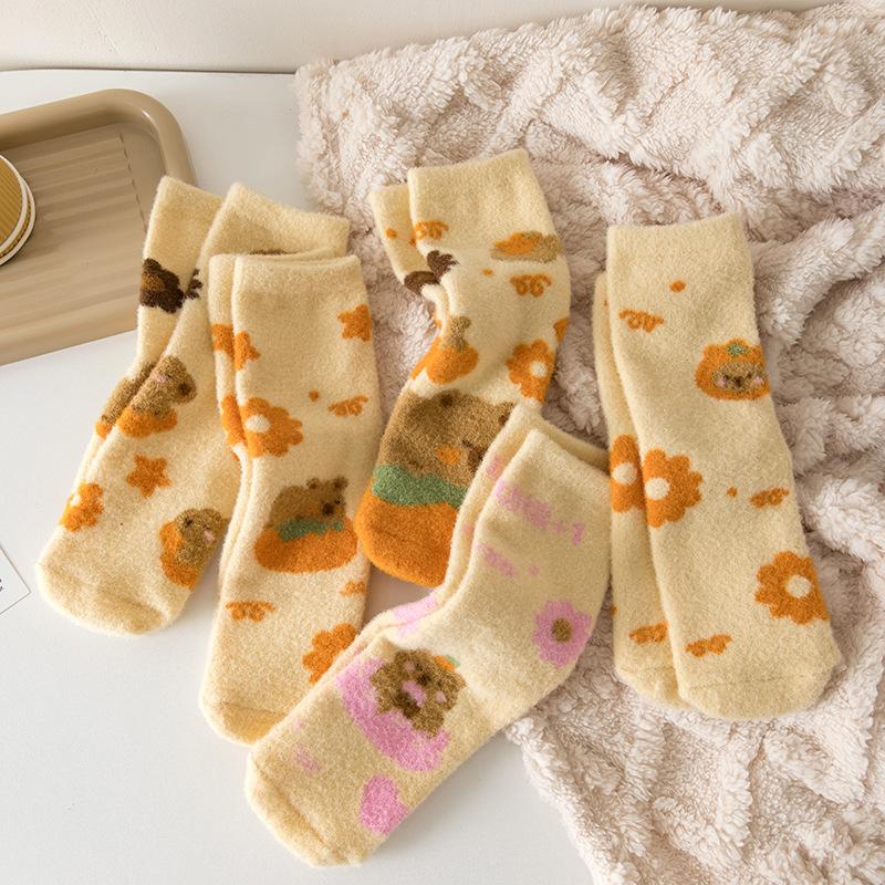 Ladies In Autumn and Winter Thickened Warm Cartoon Cute Sleeping Tube Socks
