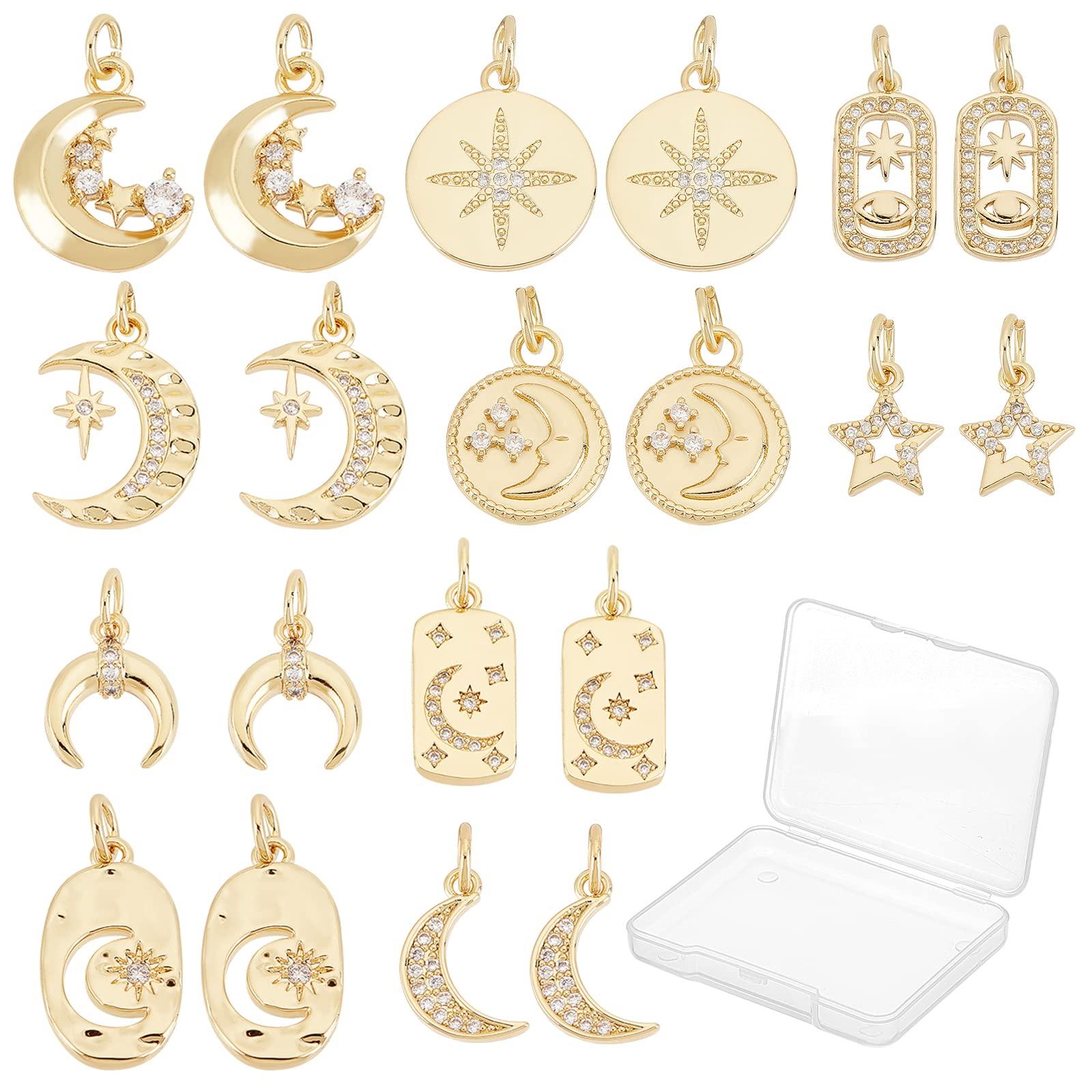 

SUNNYCLUE 20 предметів 10 типів Місяць Шарм Зірка Кулон Місяць Кулон Зірка Деталі Півмісяць Сережки 18K Plated Charm Кругле намисто Гексаграма Античне срібло