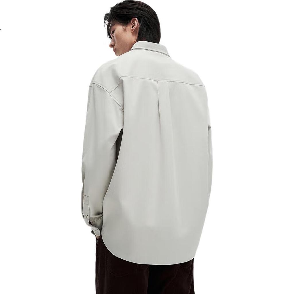 Taipingniao Men's Shirt, Casual Autumn Style, Large Pockets, Workwear, Subtle Texture Shirt for Men, White, 2XL