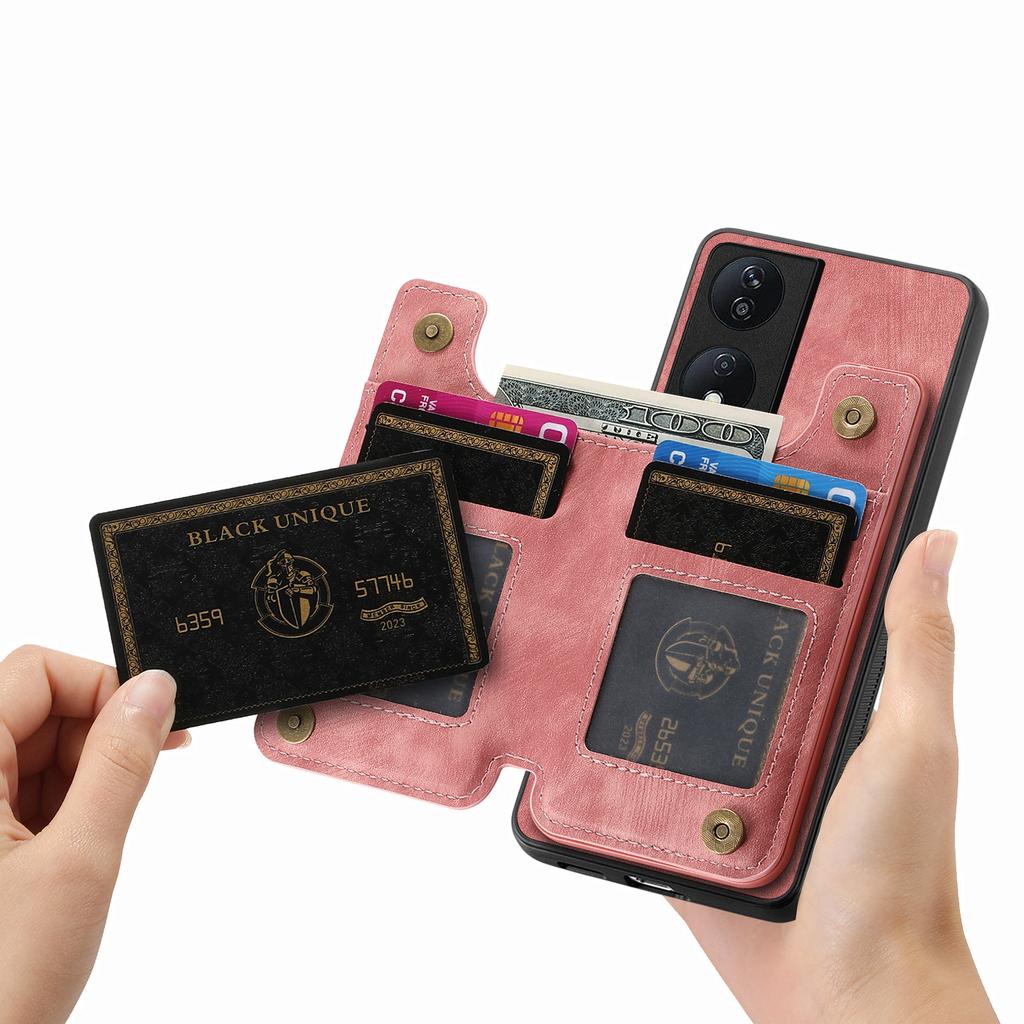 D15 For Honor X7b 4G/90 Smart Case with Card Holder Retro Leather+TPU Zipper Phone Cover