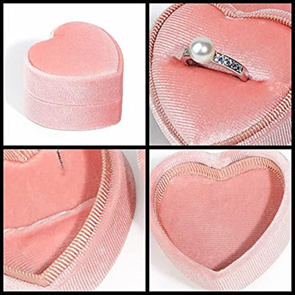 Valentines Day Gift Pink Green Heart Shape Ring Box Proposal Wedding Ceremony Flannelette Cases for Ring Earring Jewelry