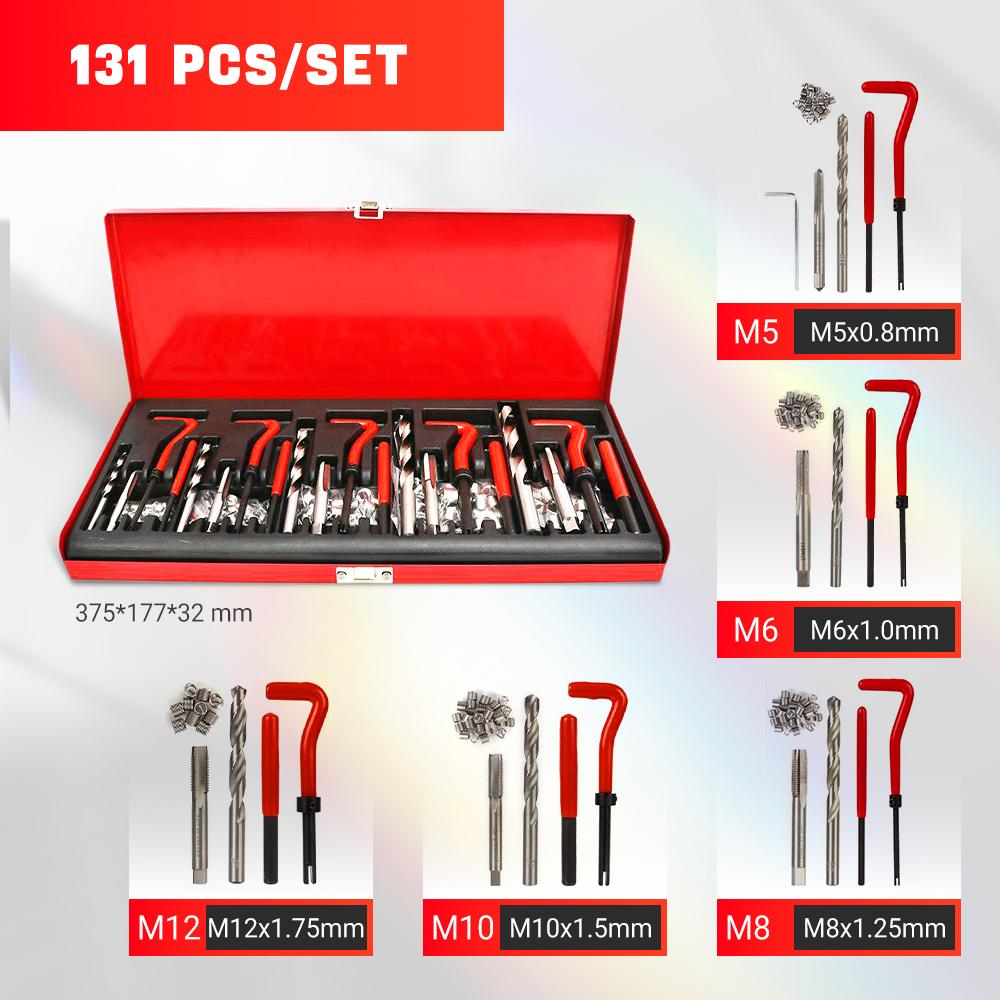 Comprehensive Thread Repair Tools 88-131pcs M5-M12 Metric Restorer With Red Storage Case For Car Garage And Mechanical Workshop