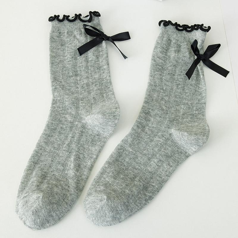 Female Spring and Summer New Style Bow Lace Hollow In Tube Socks