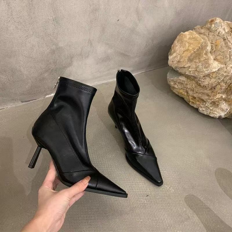 Niche high-heeled pointed elastic versatile and ankle boots New short boots women's shoes in autumn and winter 2025