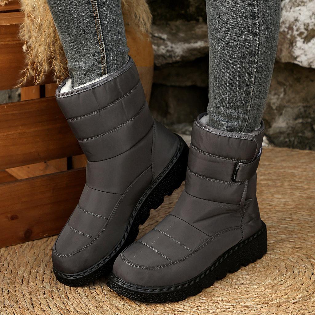 Women's Wide Width Snow Boots, Waterproof Round Toe Mid-Calf Boots, Plush Lined Platform Winter Booties for Women
