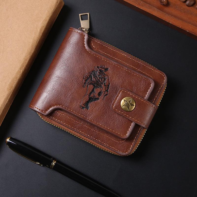 Men's Retro Zipper Wallet: Short, Multi-Card, Large-Capacity Business Carry-On