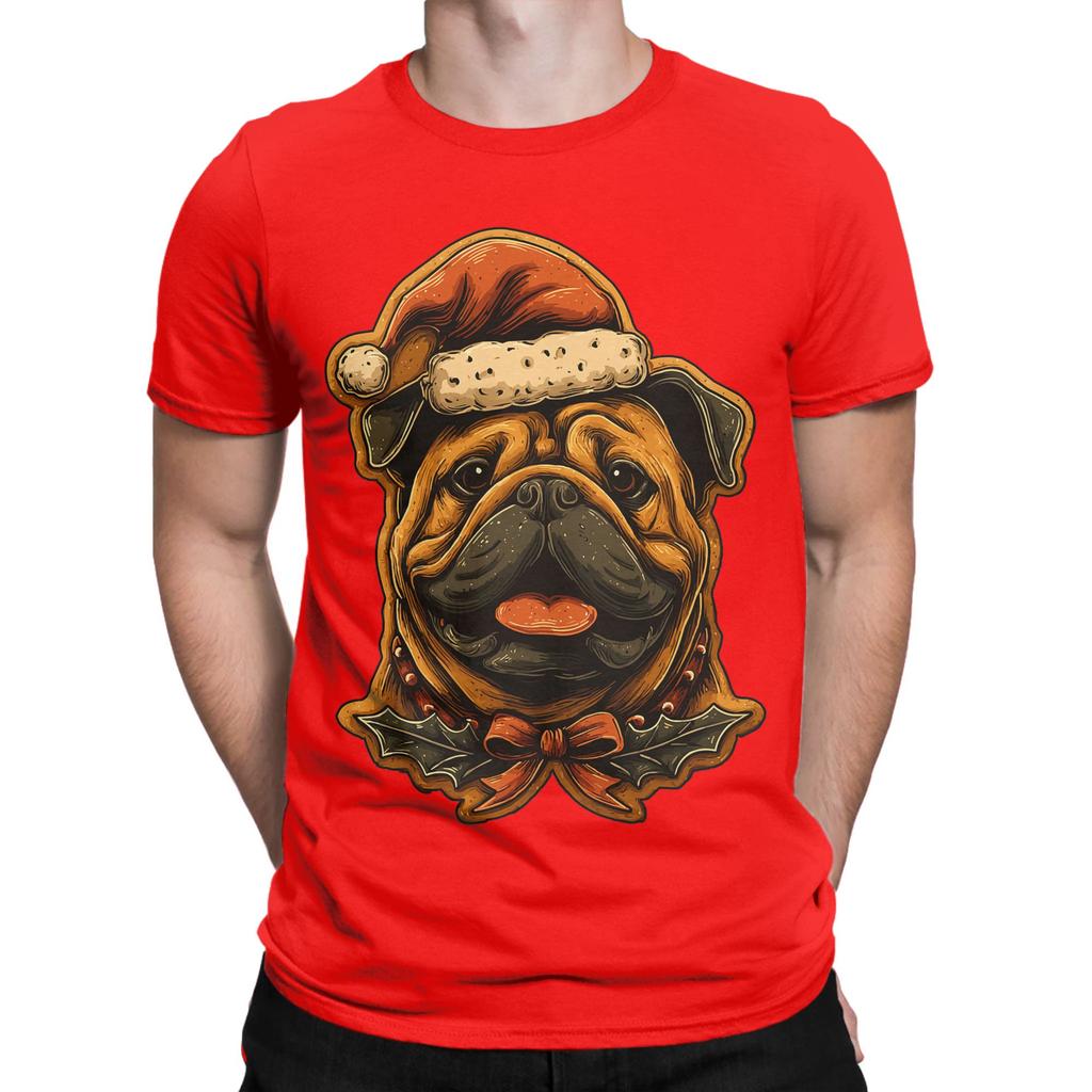 Streetwear T Shirt Summer Christmas British Bulldog with Santa Hat T-Shirts  Cotton Tshirt for Male Short Sleeve Top Tees