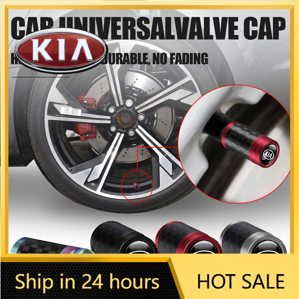 2026 Hot Car Sticker 4Pcs Metal Carbon Fiber Car Wheel Valve Stem Dust Cap Auto Accessories For Kia Rio 3 Soul Picanto EV6 Cerat