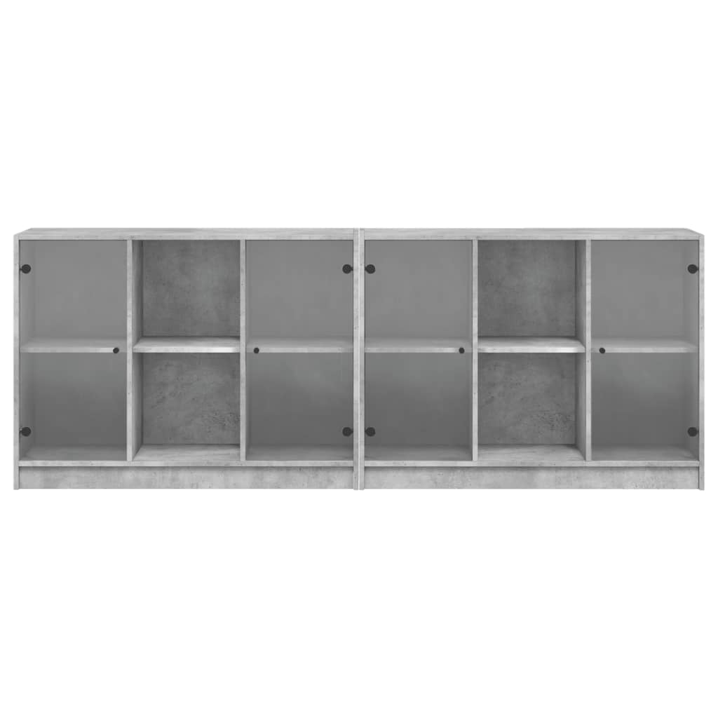 Bookshelf with Doors Concrete Grey 204 X 37 X 75 Cm Engineered Wood