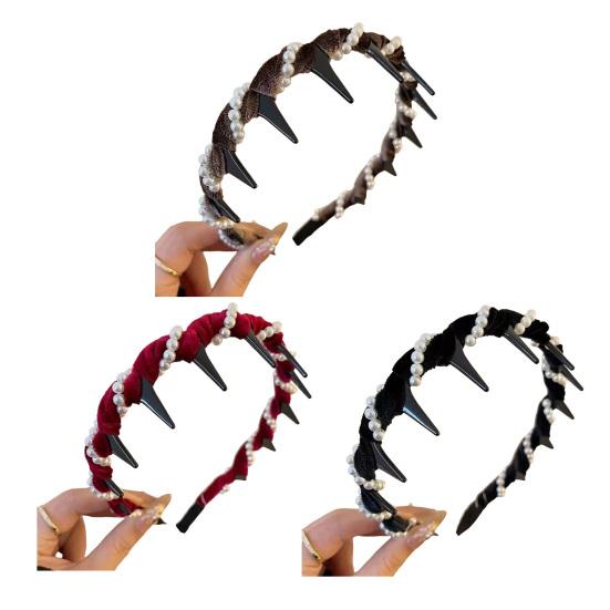3Pcs Faux Pearl Headband Women Comfortable High Skull Shape Wide Hairband Retro Style Bridal Hair Accessory