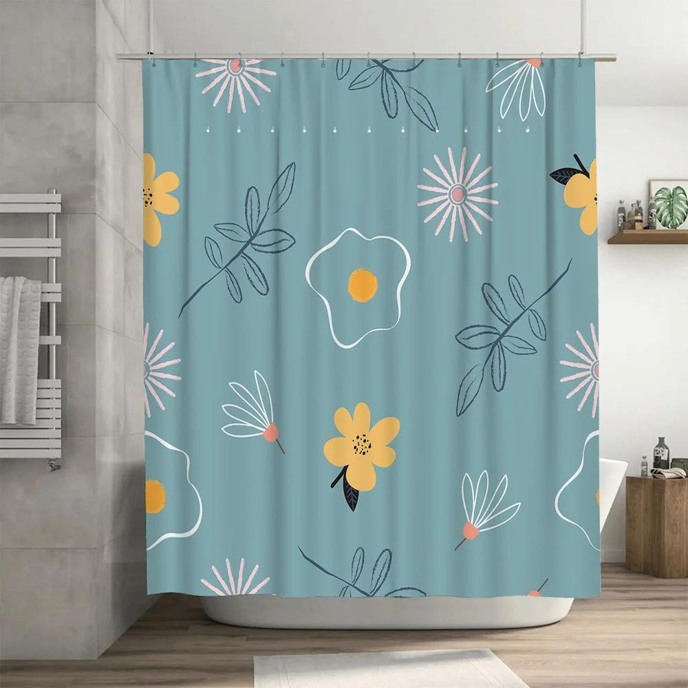Beautiful Blue Shower Curtain with Spring Floral Design Modern Bathroom Decor for Bathrooms Kitchens 180x245cm High-Quality Wate