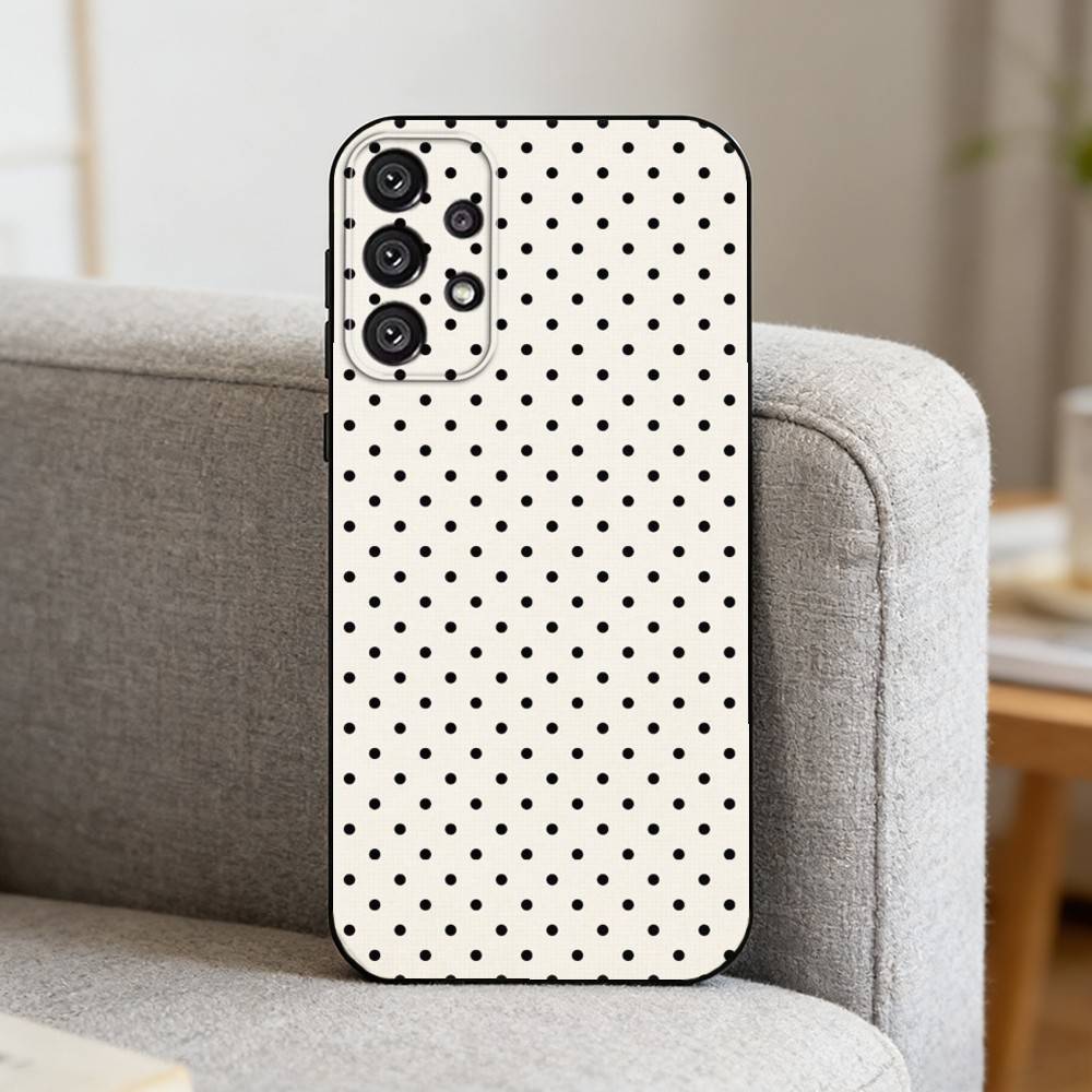 V-Vintage Ins Style Polka Dot Phone Case For Samsung S25,S24,S21,S22,S23,S30,Ultra,S20,Plus,Fe,Note,10,9,5G Black Cover
