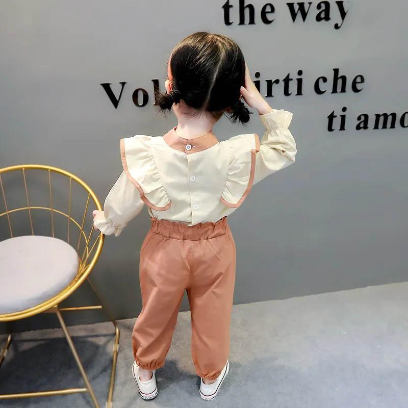 Completi da bambina Vestiti primaverili e autunnali Decorazione con fiocco carino Monopetto Maniche lunghe Confortevole Leggero e traspirante Set due pezzi