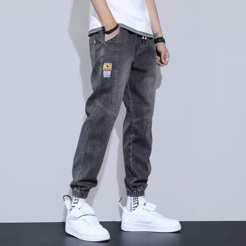 

Весенние джинсовые брюки для работы весной и осенью, свободные мужские брюки Harlan Splicing Casual Long с завязками на ногах, большие размеры XXXXXL серый