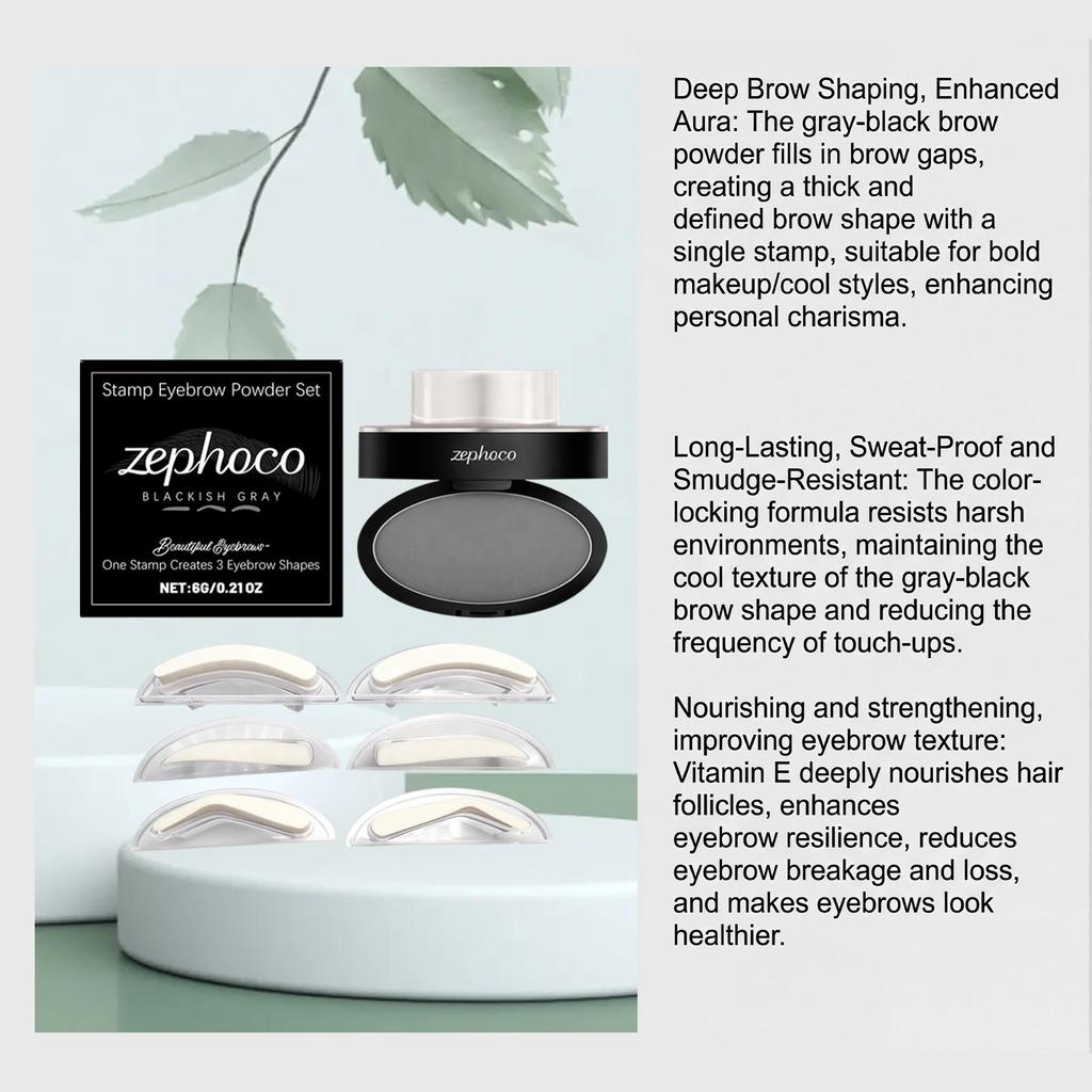 Zephoco Black and Gray Seal Eyebrow Powder Set Waterproof and Not Easy To Smudge Seal Auxiliary Thrush Daily Soft Natural Eyebrow Makeup 1pc