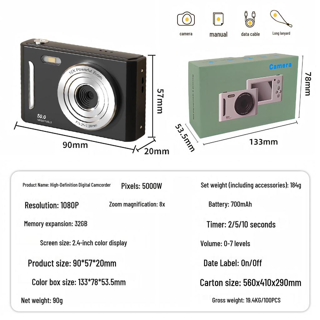 Retro 5K HD Portable Camera for Kids and Students