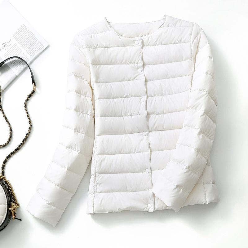 Down jacket women's light and short inner wear fashionable slim fit V collarless lightweight white duck down jacket
