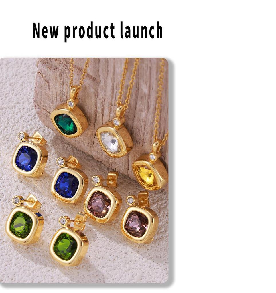 British Fashion Zircon Necklace & Replaceable Earring Set