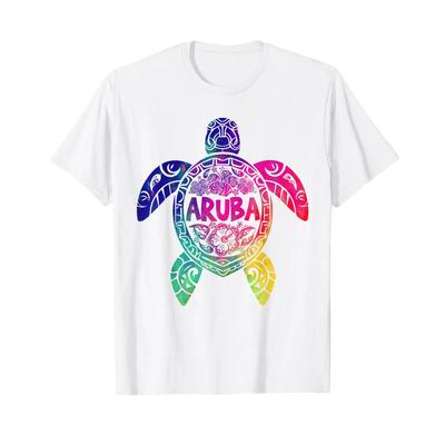 Tribal Aruba Tie Dye Sea Turtle Beach Vacation T Shirt Vintage Casual Graphic Designer Clothes Stretched Fashion