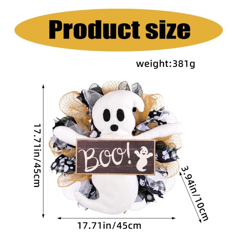 Specter Wood Sign for Halloween Colorful Flower Wreath Festives Window and Wall Decoration Waterproof Door Ornament