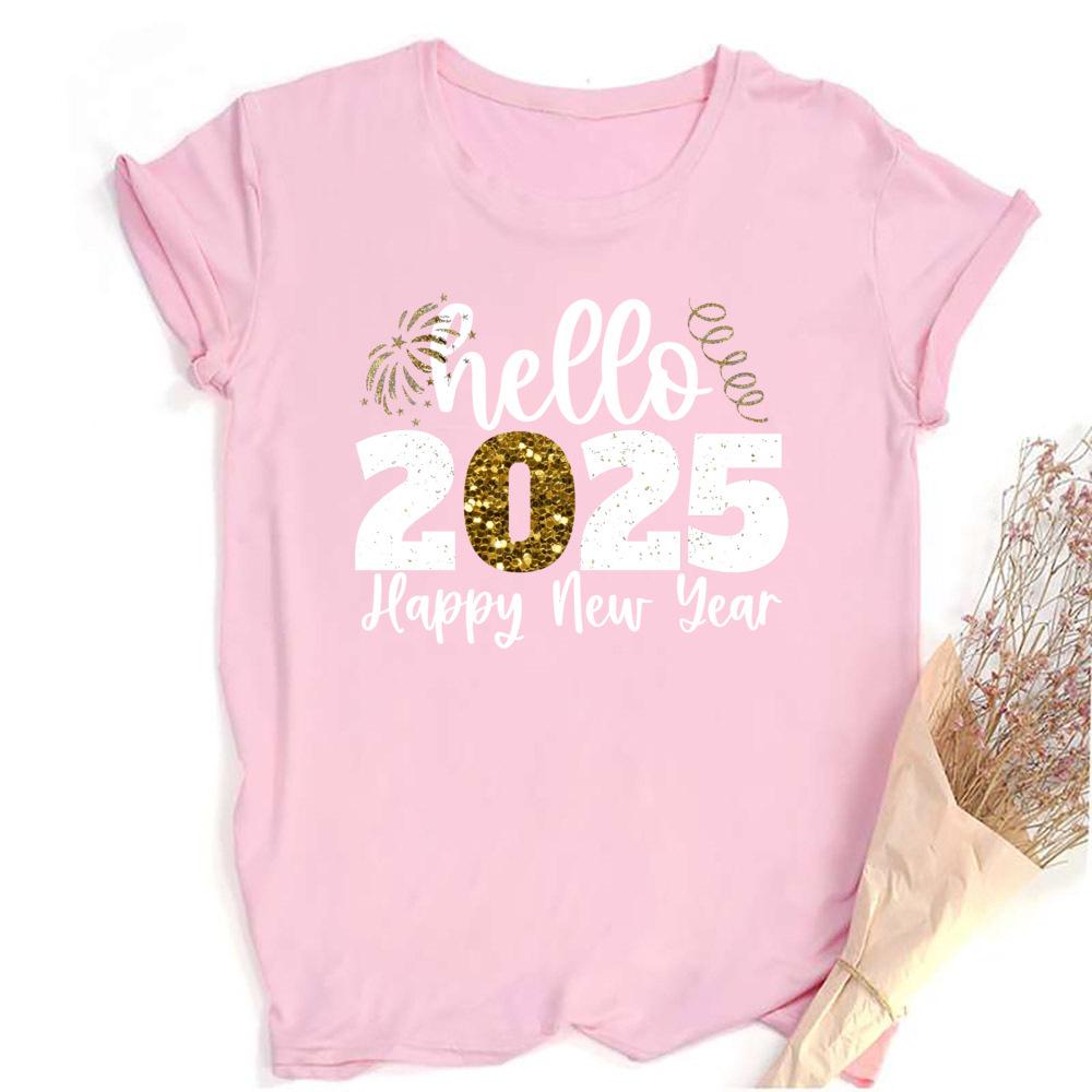 Dámské vánoční tričko s kulatým výstřihem Santa Claus, Velká velikost, Krátký rukáv, Vánoční edice pro Nový rok 2025