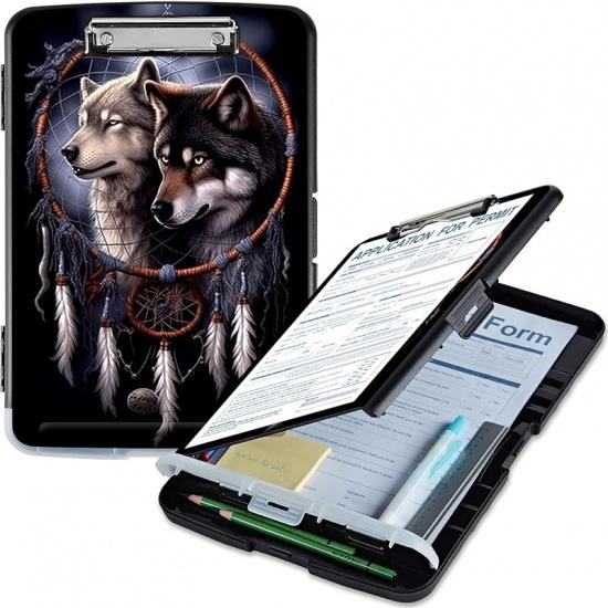 

Clipboard with Storage, 9.5x14 High Capacity Seamless Bee Storage Clipboard with Pen Holder for Women & Kids, Ideal for Work, School & Office Wolf Dreamcatcher