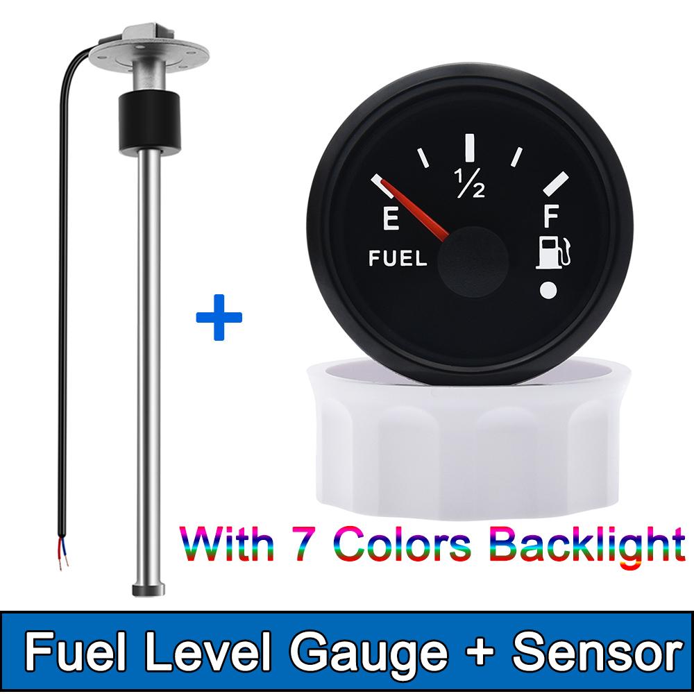 100MM Fuel Level Sensor + 52MM Fuel Level Gauge 0-190 Ohm Fuel Oil Tank Level Meter Sensor For Boat Car Yacht Marine 9-32V