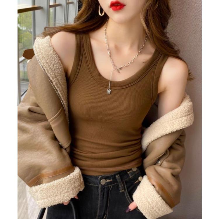 WTEMPO Winter Women Thermal Vest with Chest Pads Slim Fit Elastic Sleeveless Bottoming Tank Top