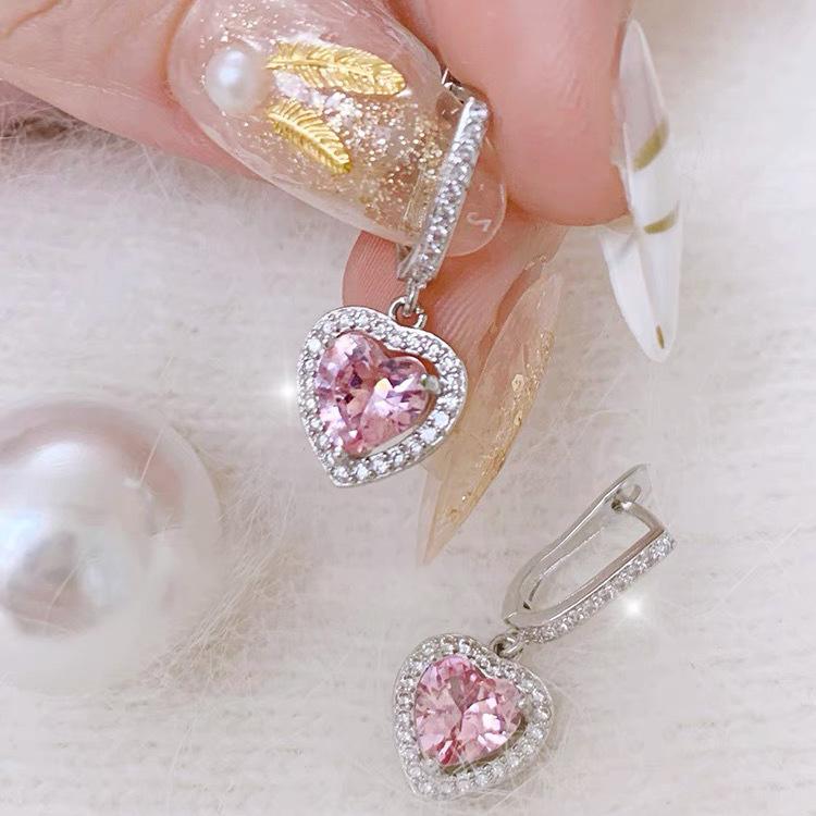 Pink love zircon earrings women's earrings style high-end temperament pendant ear jewelry