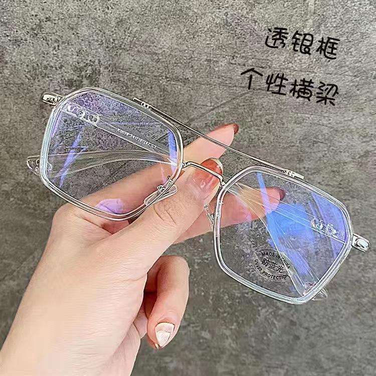 Double Beam Glasses Retro Flat Light Glasses Frame Internet Celebrities With The Same Degree Anti-Blue Myopia Glasses Glasses Frame