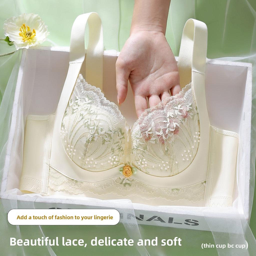 Female Summer Thin Lace Big Chest Small Gathering Anti Sagging Traceless Underwear