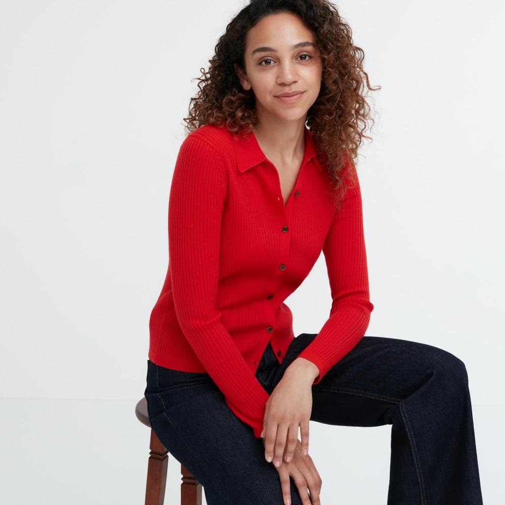 

UNIQLO JAPAN Кардиган поло из экстратонкой шерсти мериноса с длинными рукавами