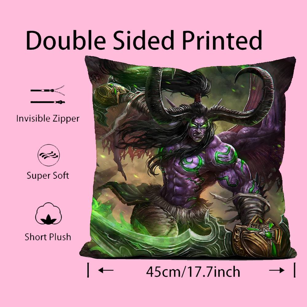 Warcrafts of World W-WOW Pillow Case Pattern Printing Pillowcase Living Room Sofa Cushion Cover Bedroom Room Decor