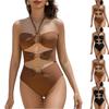 Damen Einteiliger Bikini Badeanzug, Sportliche Bademode