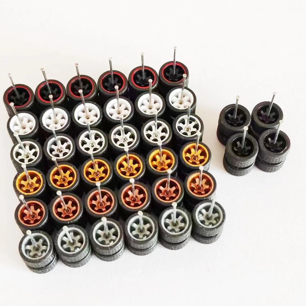 20Sets 1/64 Alloy Car Model Wheels TE37 Mini Wheel with Textured Tire Tyres Spare Parts Diameter 11mm