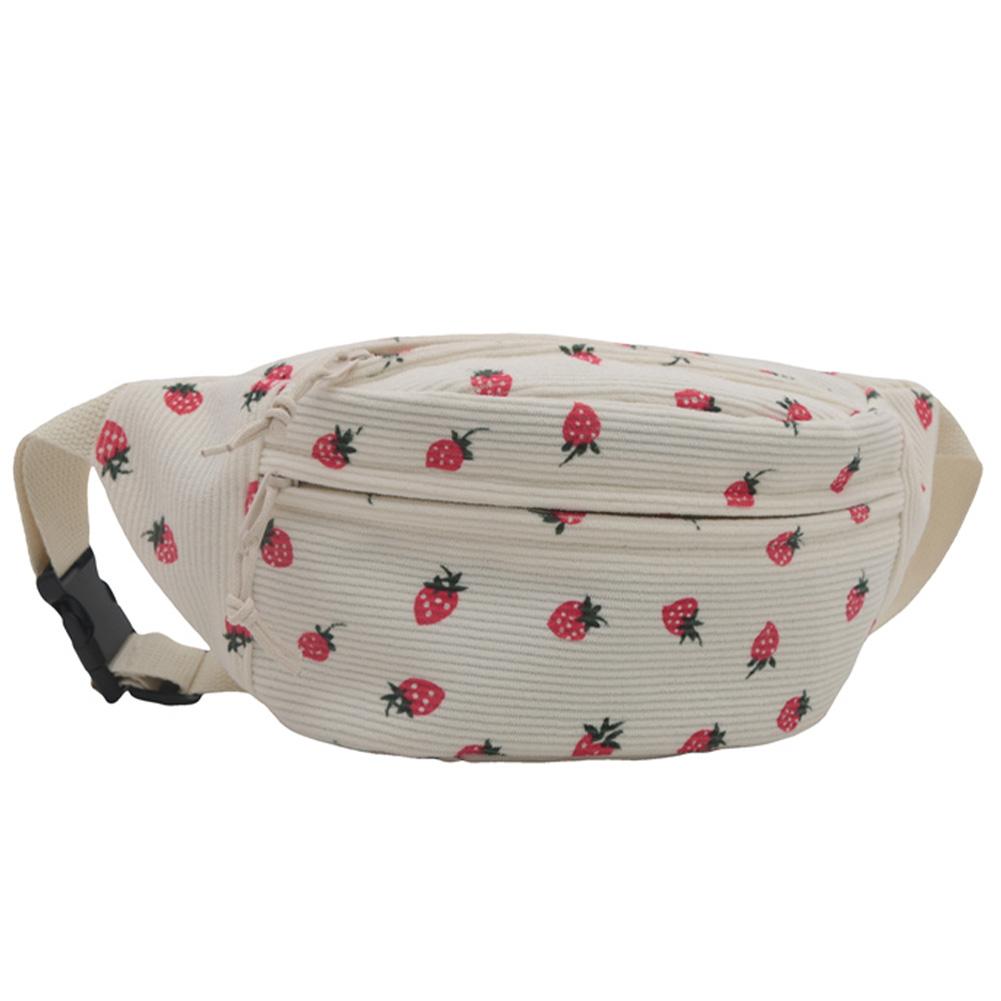 Chest Bag for Women with Strawberry Print Crossbody Bag Corduroy Cute Waist Bag Adjustable Strap Sling Bag for Sports Travel