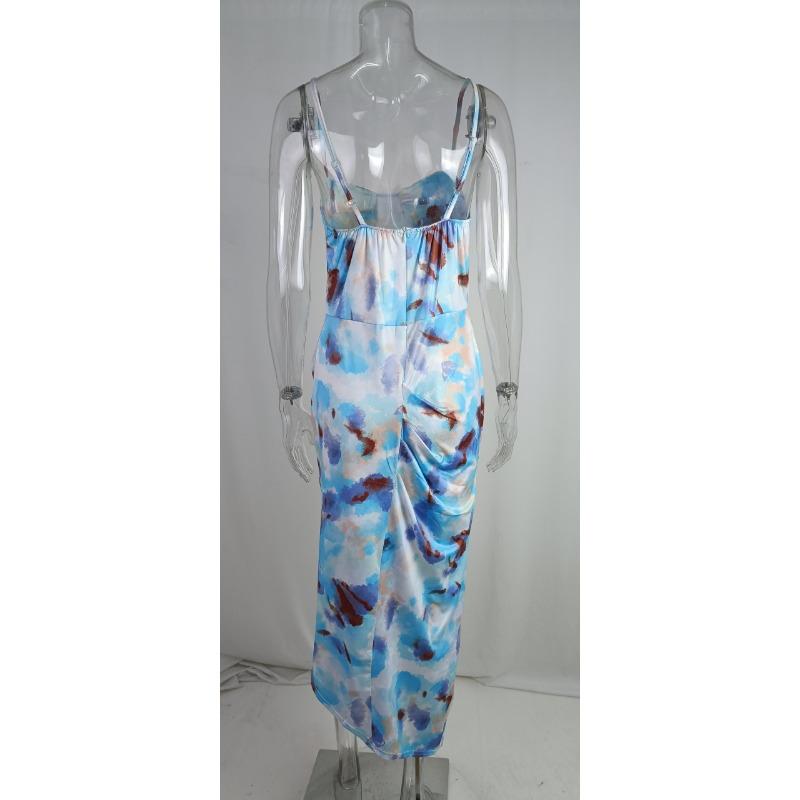 Sommerkleid für Damen, frisch bedruckt, Neckholder, hohe Taille, tiefer Schnitt, sexy Kleider