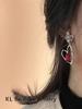 Silver Zircon Red Heart Stud Earrings for Women Earring Girl Birthday Gifts Jewelry