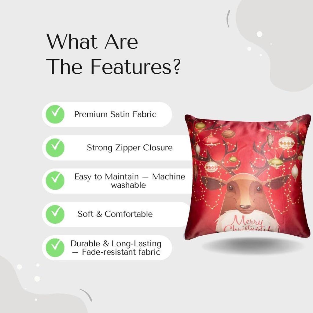 Decorative Merry Christmas Satin Cushion Cover 16 inch x 16 inch Set of 5, Cusion Cover for Sofa 16" 16