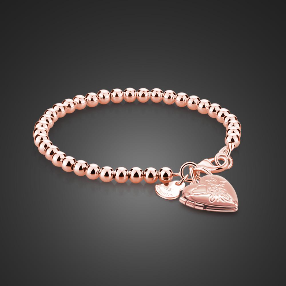 Personalized Diy Photo Box Pendant Buddha Bead Bracelet Women'S Rose Gold Plated Round Bead Bracelet Silver Jewelry