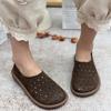 Fashion GKTINOO Handmade Genuine Leather Hollowed Out Flat Shoes 2025 Summer New Retro Loafers Round Toe Soft Sole Women's Sandals
