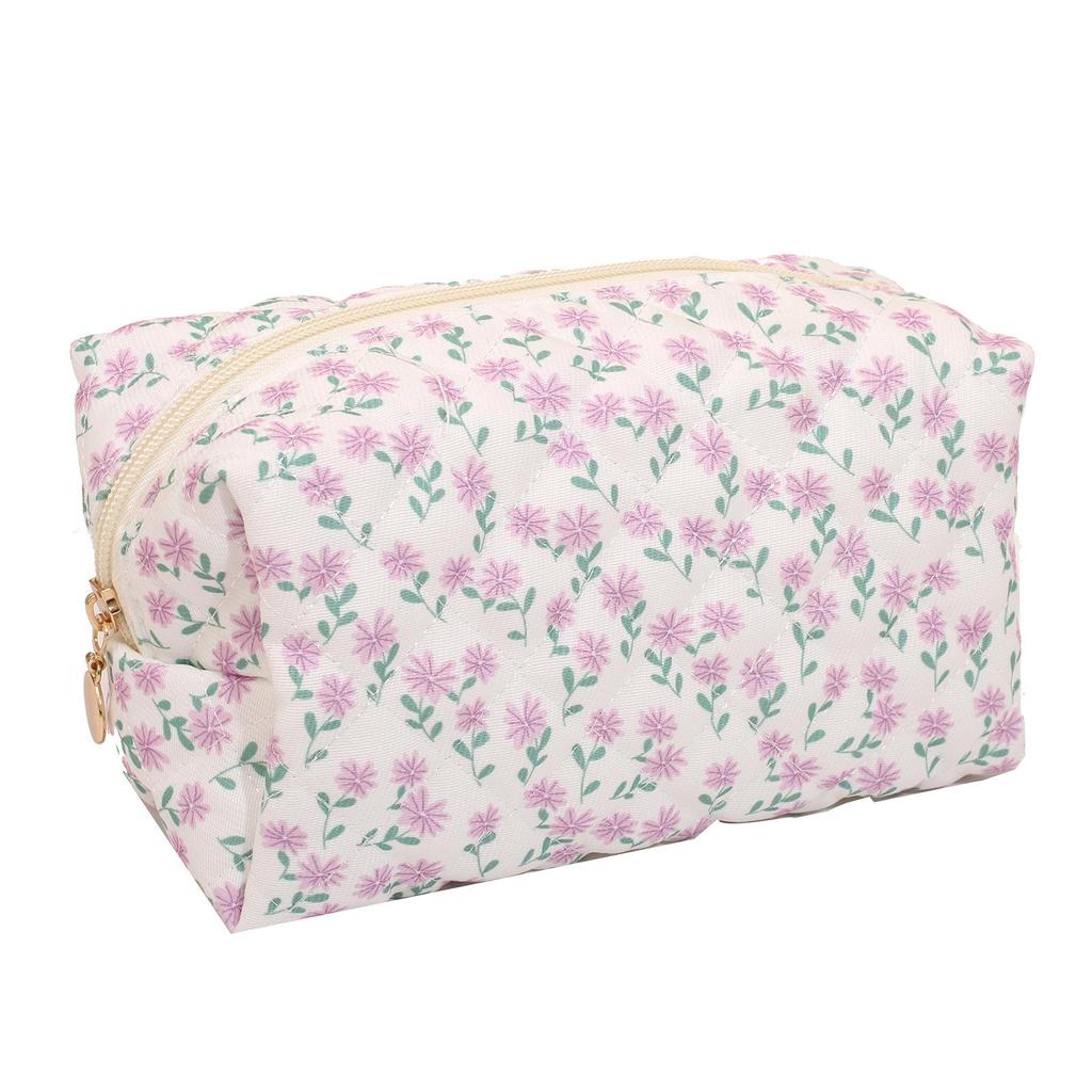 Floral Quilted Cotton Makeup Bag: Large Capacity Student Pencil Case & Toiletries Organizer