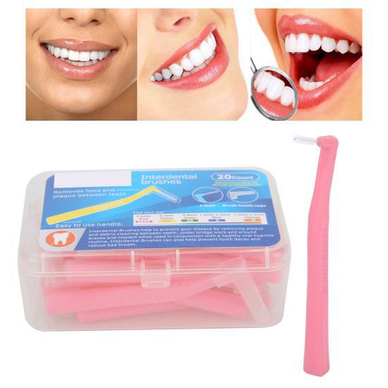 20pcs L Shape Interdental Brush Angle Cleaners  Dental Tool Teeth Cleaning Toothpick Pink 