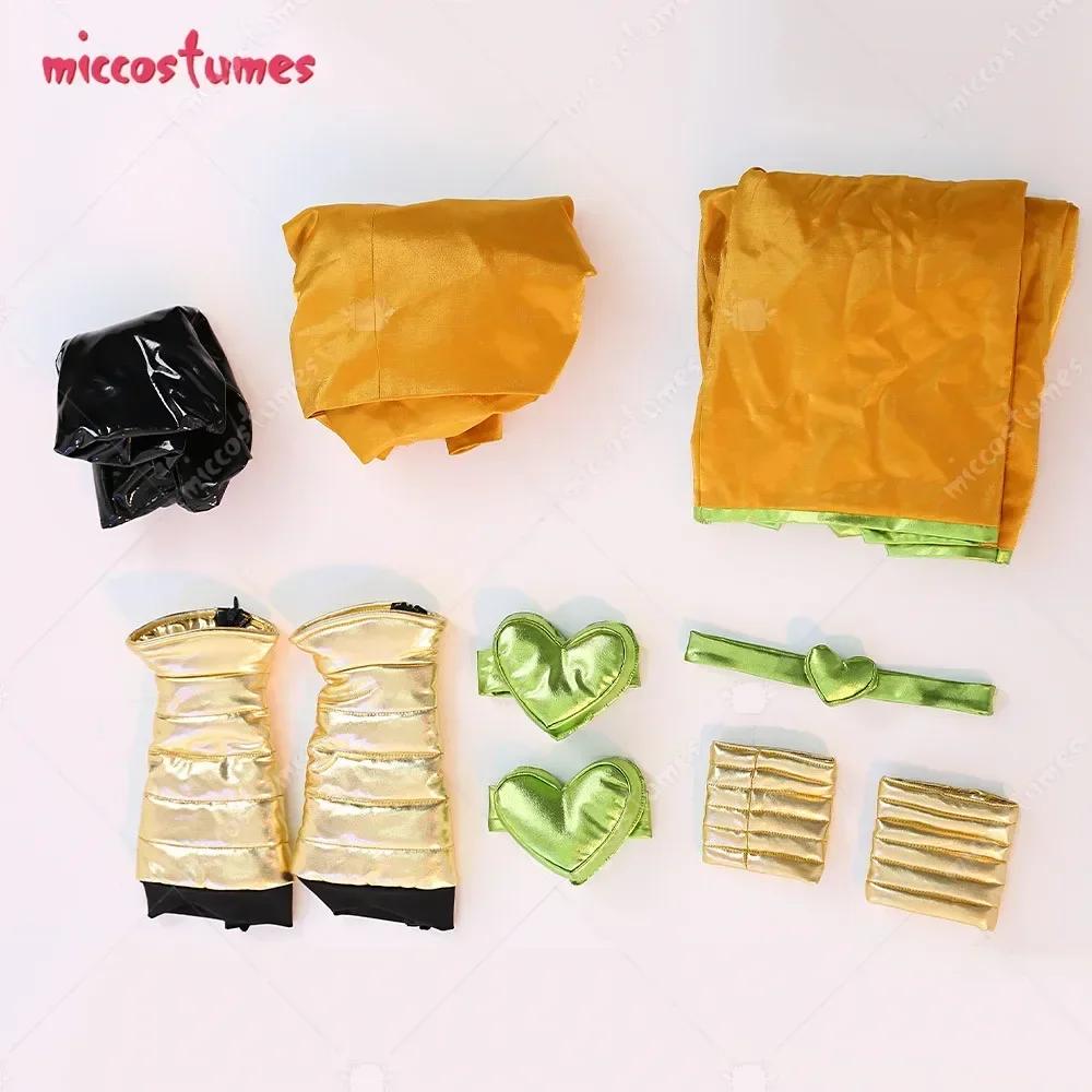 Miccostumes Unisex Komplettset Gelb und Schwarz Cosplay Kostüm mit Kopfschmuck und Armschienen für Halloween Cosplay Kostüm