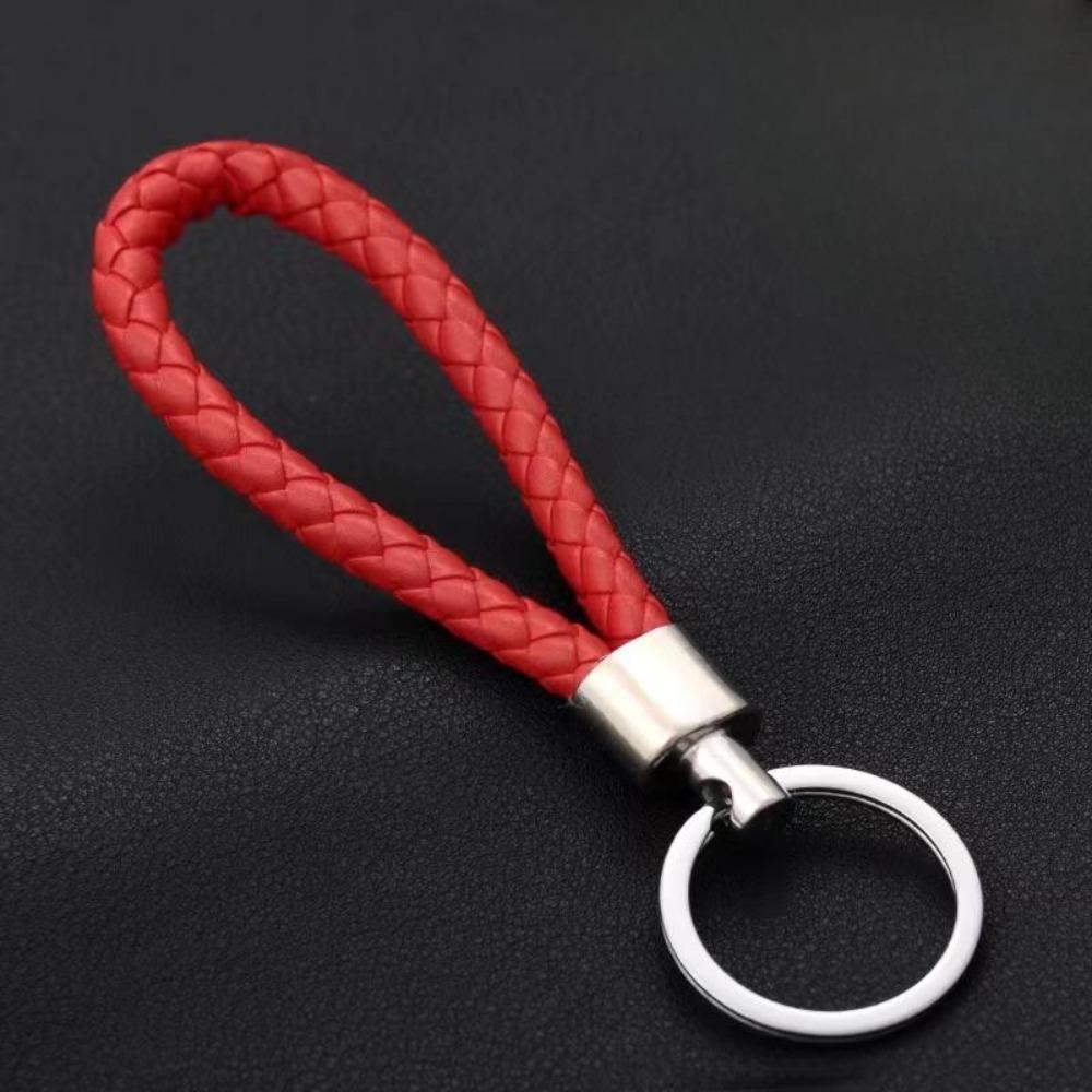 Unisex DIY PU Leather Braided Keychain Woven Rope Pendant Key Ring for Car Bag