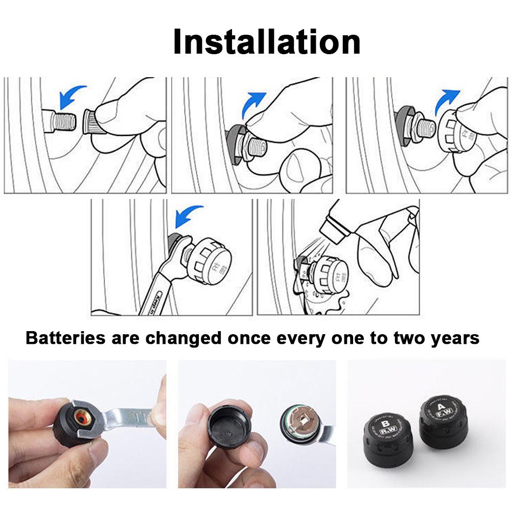 Solar Tire Pressure Detector Car Wireless Tire Pressure Monitor Monitoring System Waterproof with 4