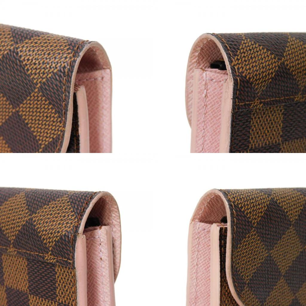 Used 12564 Portefeiulle Kaisa N61227 7940 Logo Ebene Brown Pink Bifold Two-tone Damier Rose Ballerine Ladies from Japan